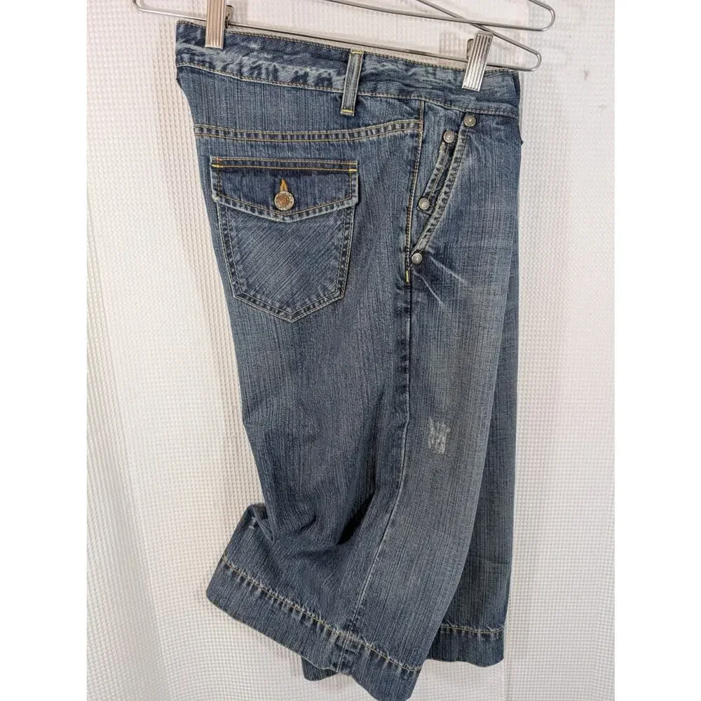 BANANA REPUBLIC! BLUE DENIM LONG LENGTH CLASSIC CLAM DIGGER JEAN SHORTS! SZ 10